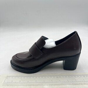 Maiyang Brown Chunky Mid Heel Platform Loafers Round Toe Slip on Party Pump